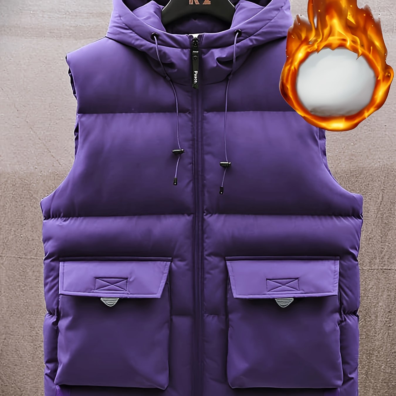 Men's Winter Hooded Vest with Fleece Lining, Multiple Pockets, Stand Collar