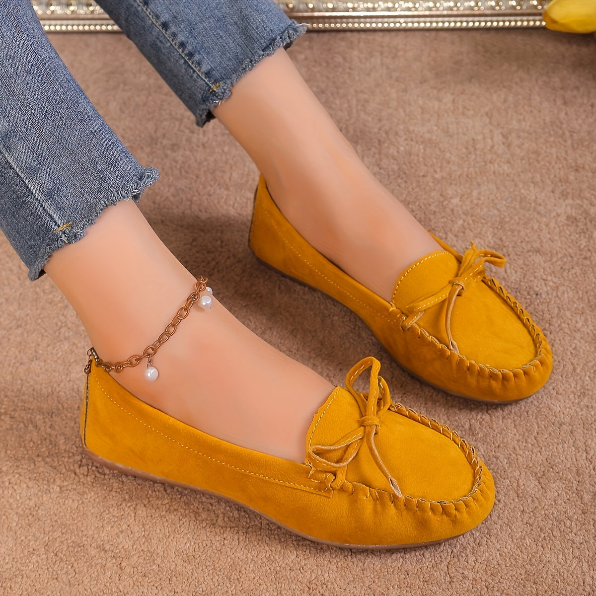 Women's Vintage Style Loafers with Bow Solid Color Slip-On Flats