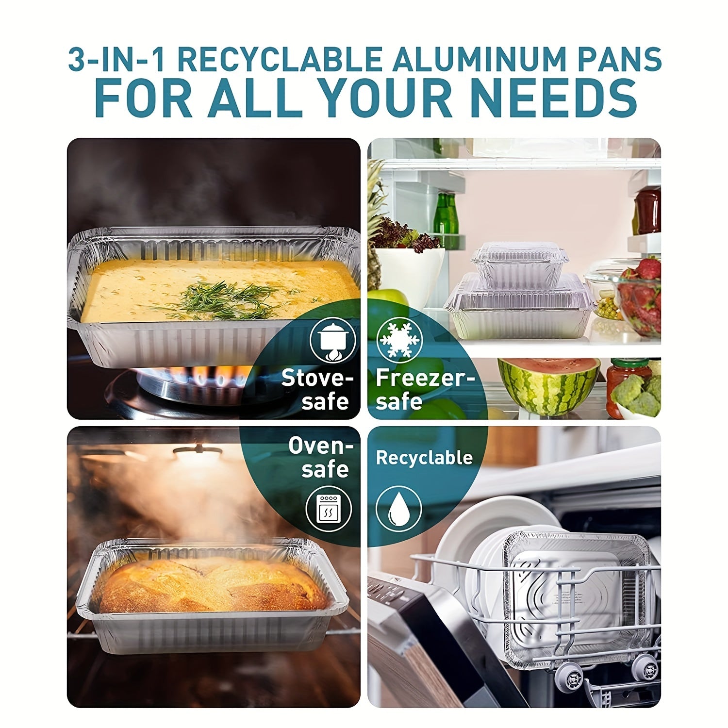 Set of 20 Aluminum Takeout Pans with Transparent Lids, Recyclable, 21.59cm x 16.51cm