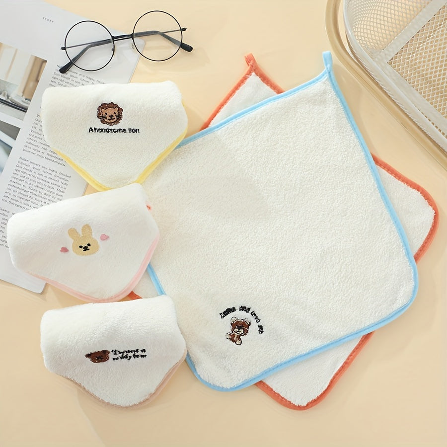 Set of 5 Cartoon Embroidered Towels Soft Polyester-Nylon Blend Fade-Resistant Durable