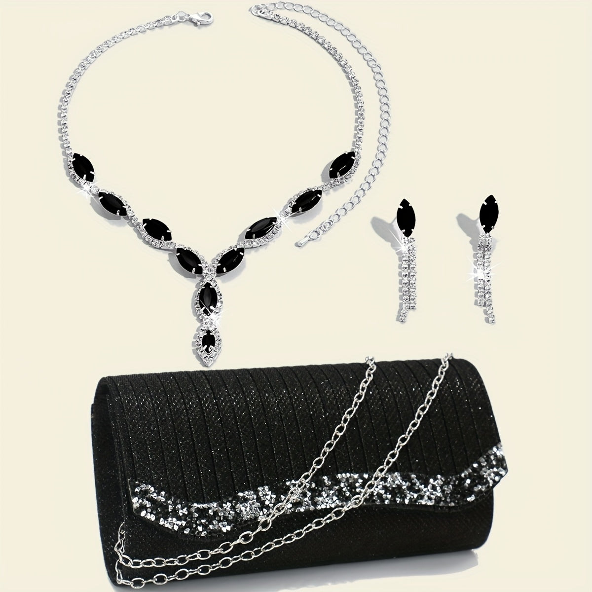 Elegant Satin Evening Clutch Bag with Rhinestones and Detachable Chain for Weddings and Parties