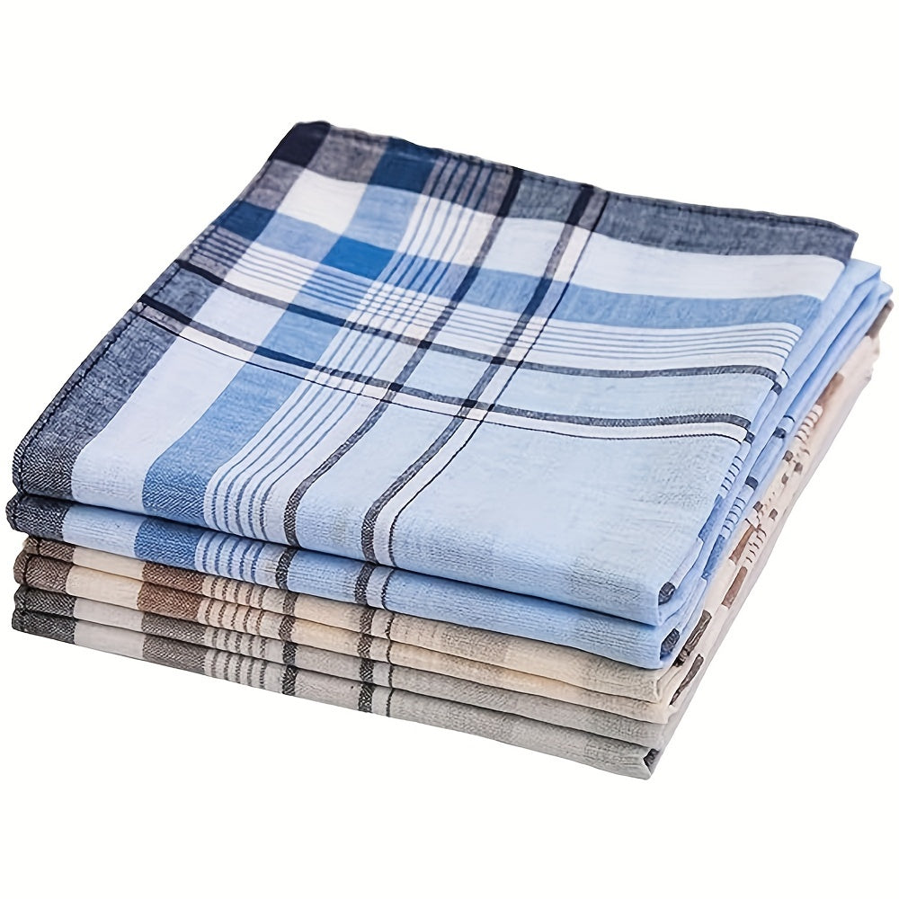 Set of 6 Men's Cotton Pocket Handkerchiefs Soft Absorbent Hypoallergenic Plaid