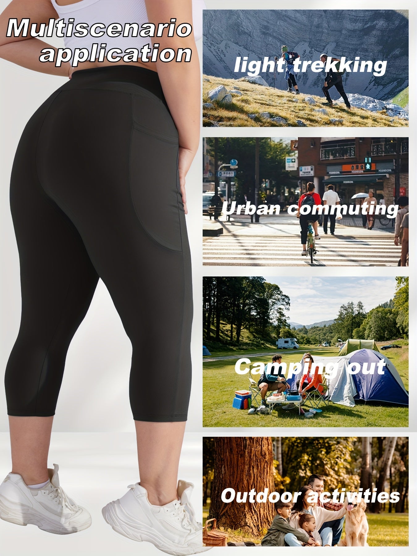 Plus Size Women's High-Waisted Leggings with Pockets Stretchy Breathable