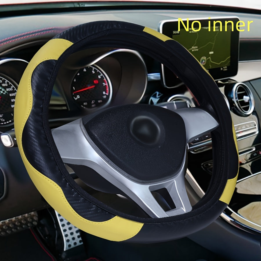 Elastic PU Leather Steering Wheel Cover Carbon Fiber Pattern Inner Circle-Free Multiple Colors