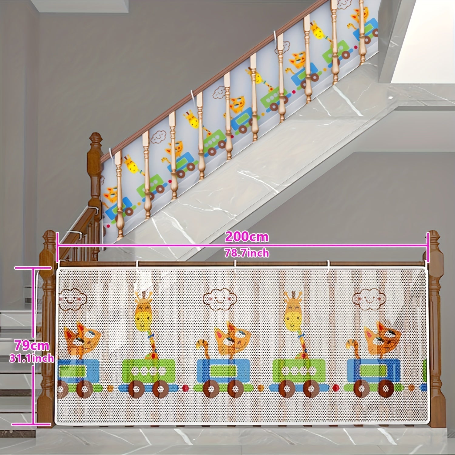 Safety Net for Staircases and Balconies with Colorful Prints