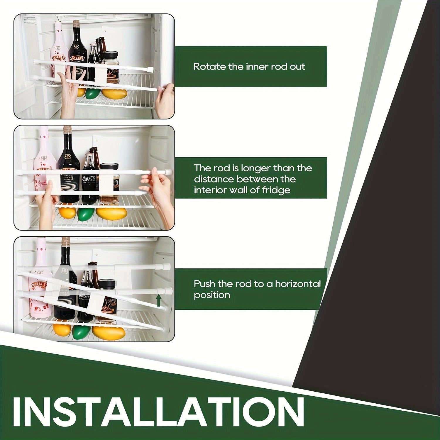 Adjustable Fridge Tension Rods 1/2/4Pcs Rust-Resistant No-Drill Storage