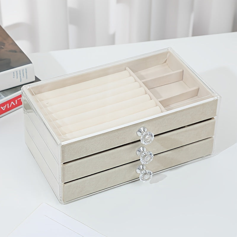 Transparent Jewelry Organizer Box with Large Capacity Dustproof Drawers for Earrings and Necklaces