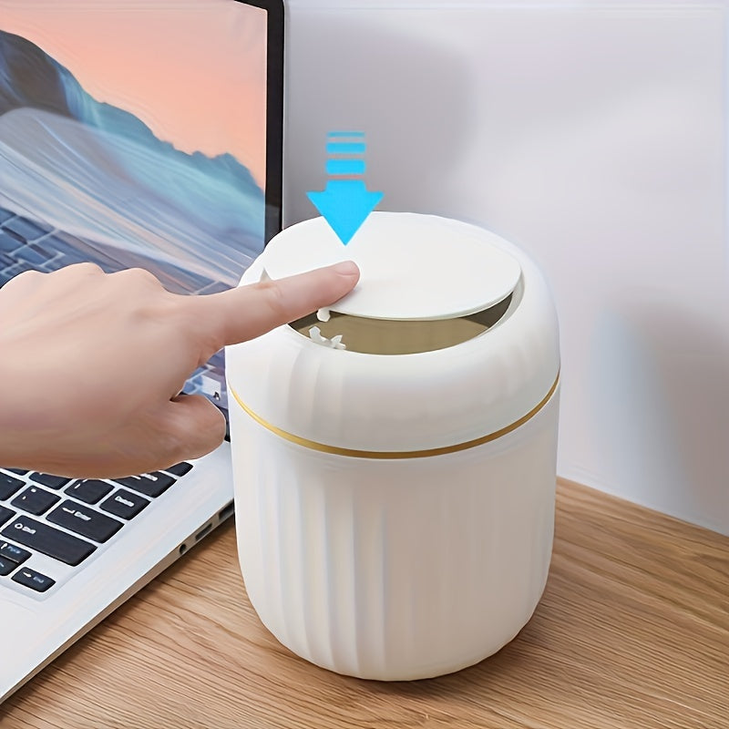 Mini Trash Can with Press-Top Lid Durable PP Material for Office Bedroom Living Room