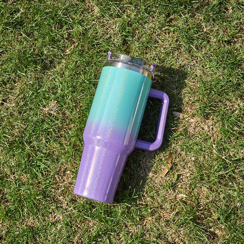 Unisex Stainless Steel Rainbow Gradient Car Cup with Insulated Handle