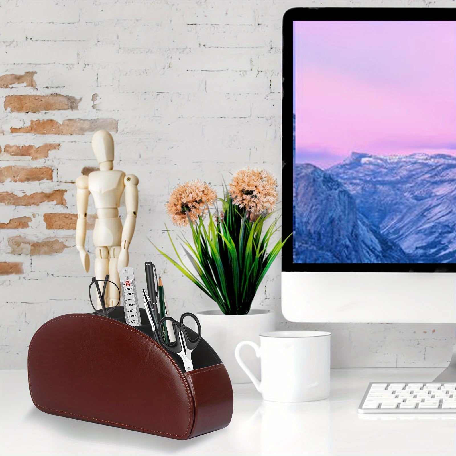 Organizador de control remoto de cuero PU con 5 compartimentos para almacenamiento en escritorio