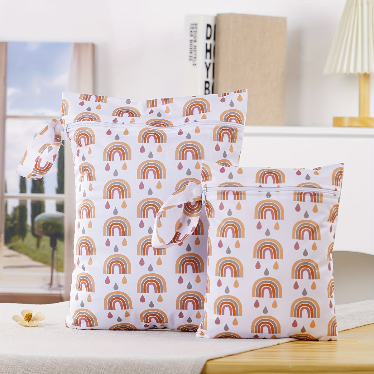 Set of 2 Waterproof Wet Dry Bags for Baby Diapers Swimsuits and Breast Pump Parts Polyester Organizer for Infants and Toddlers