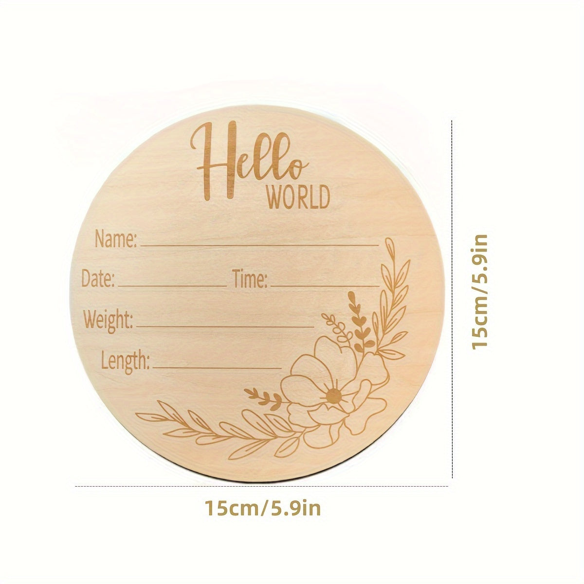 Wooden Plaque for Newborns Engraved Hello World Baby Announcement Display Gift