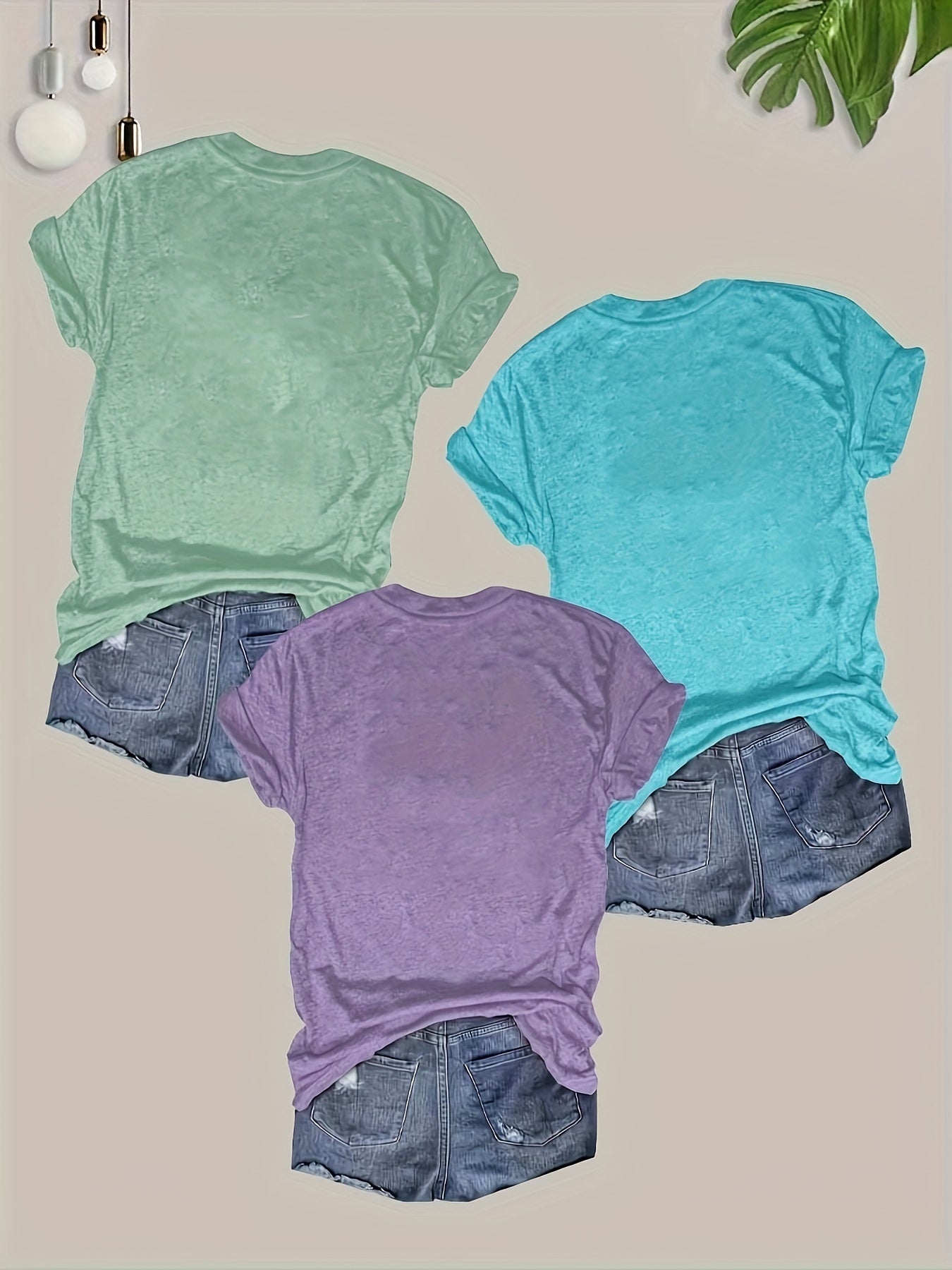 Pack de 3 camisetas casuales de manga corta para mujer, colores sólidos, punto transpirable