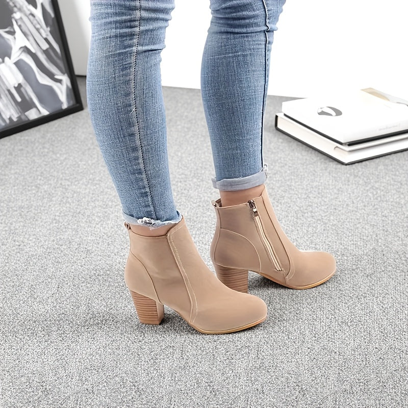 Women's Chunky Heel Ankle Boots Faux Cover Beige 7cm Platform