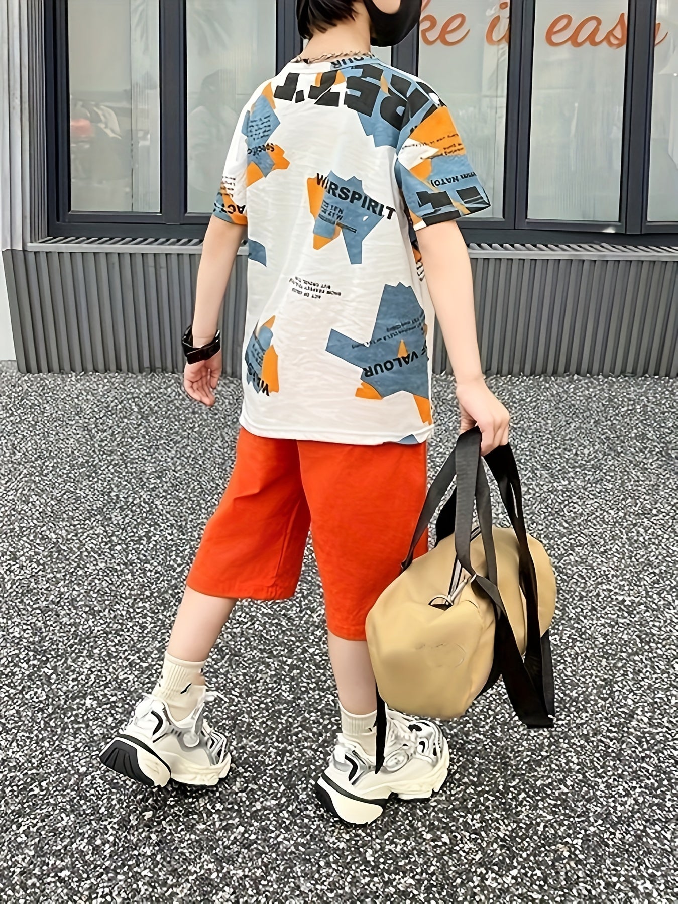 Boys Summer Sportswear Set Cotton Letter Print Shorts T-Shirt Casual Outdoor