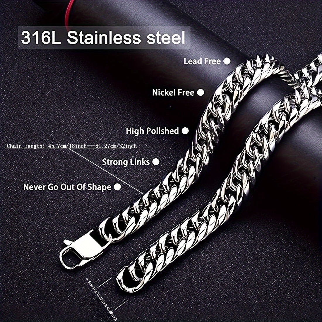 Men's Silver Cuban Chain Necklace Alloy Jewelry for Father's Day Gift