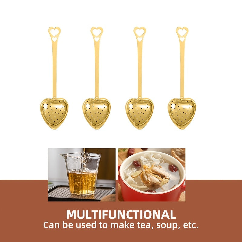 Golden Heart-Shaped Stainless Steel Tea Infuser for Loose Tea Coffee and Spices