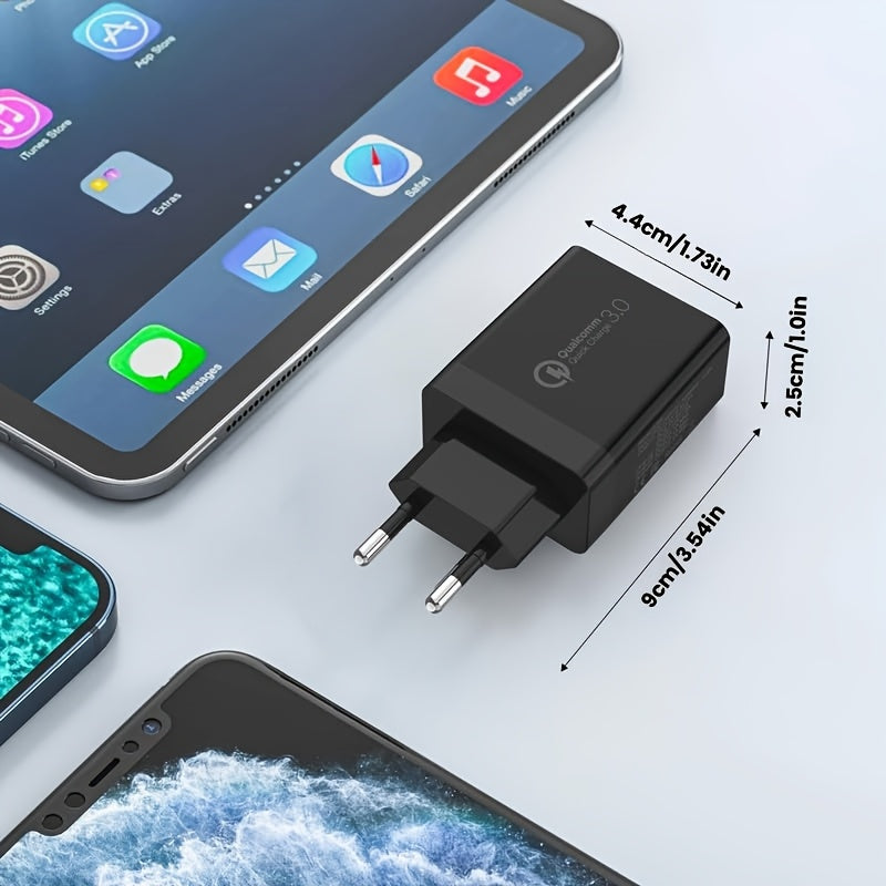 4-Port USB Charger Fast Charging EU Plug Adapter for Tablets and Smartphones