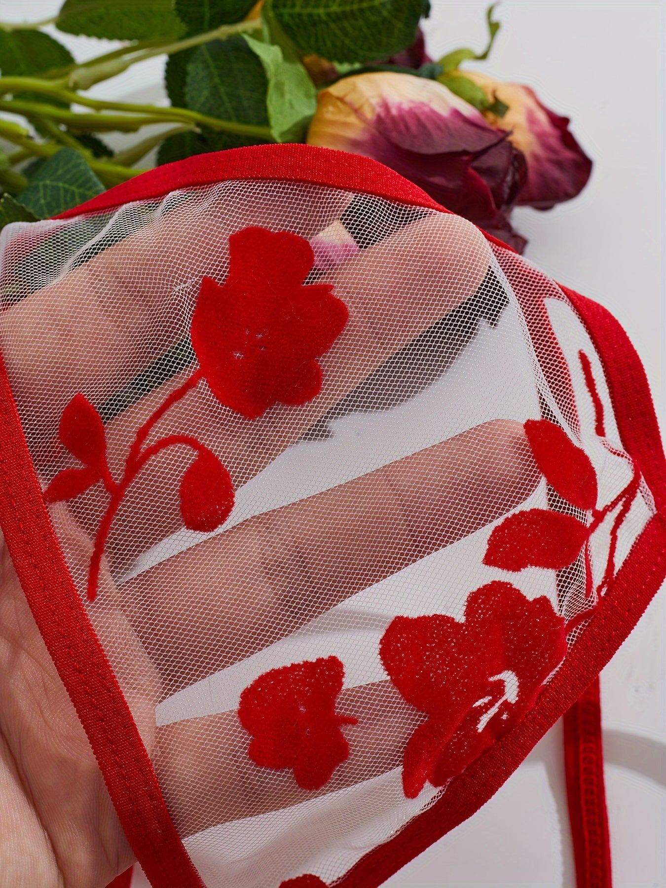 Women's Sheer Mesh Lingerie Set with Open Crotch