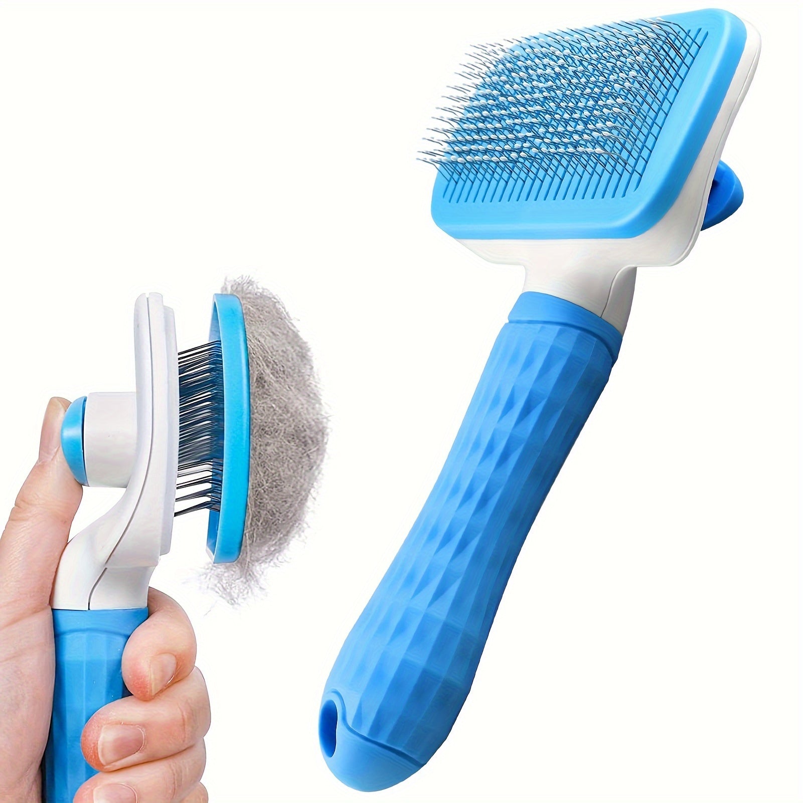 Pet Grooming Brush for Dogs and Cats Deshedding Massage Comb with One-Click Hair Removal Plastic Handle