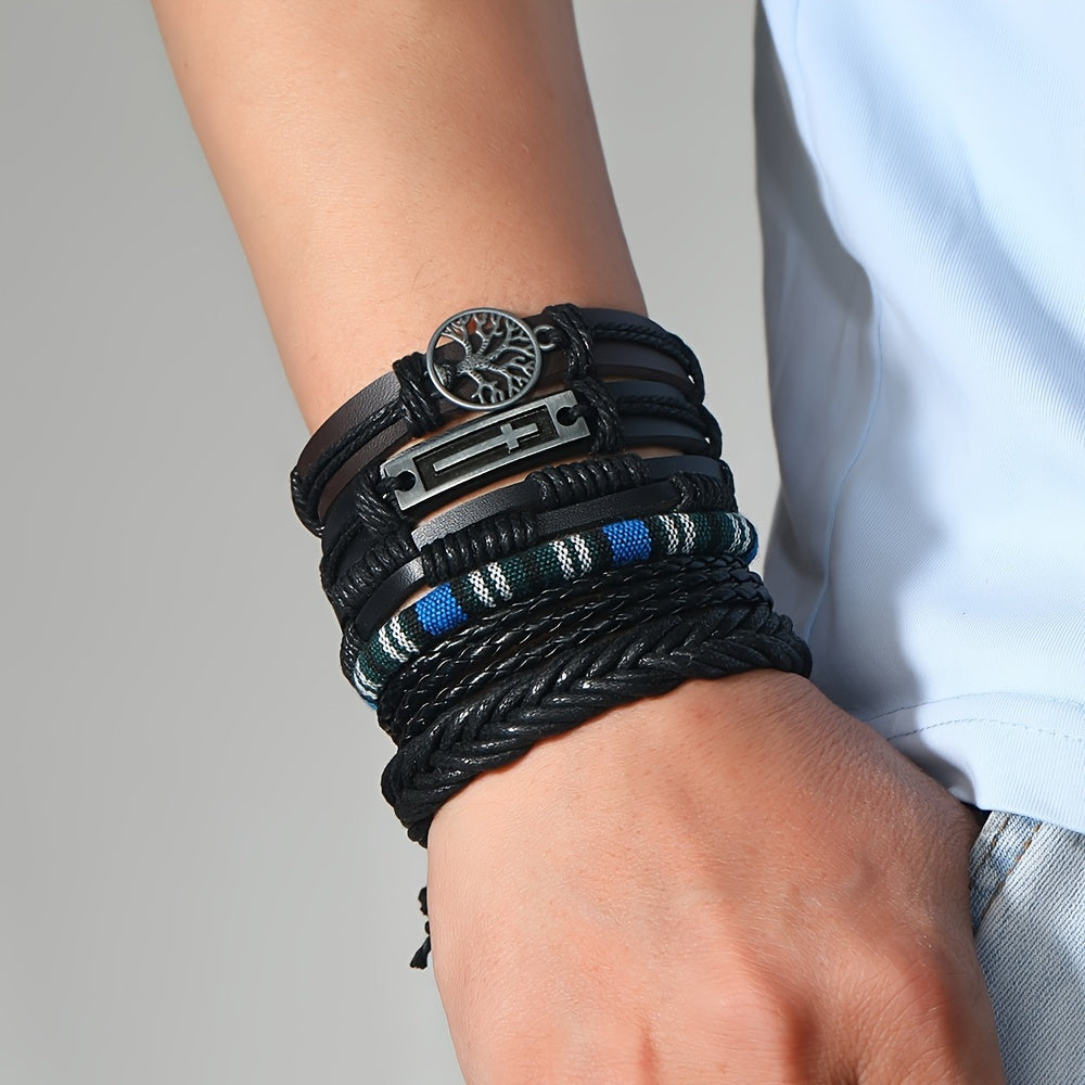 Set of 36 Men's Handwoven Multi-Layer Pu Leather Bracelets Adjustable Unisex