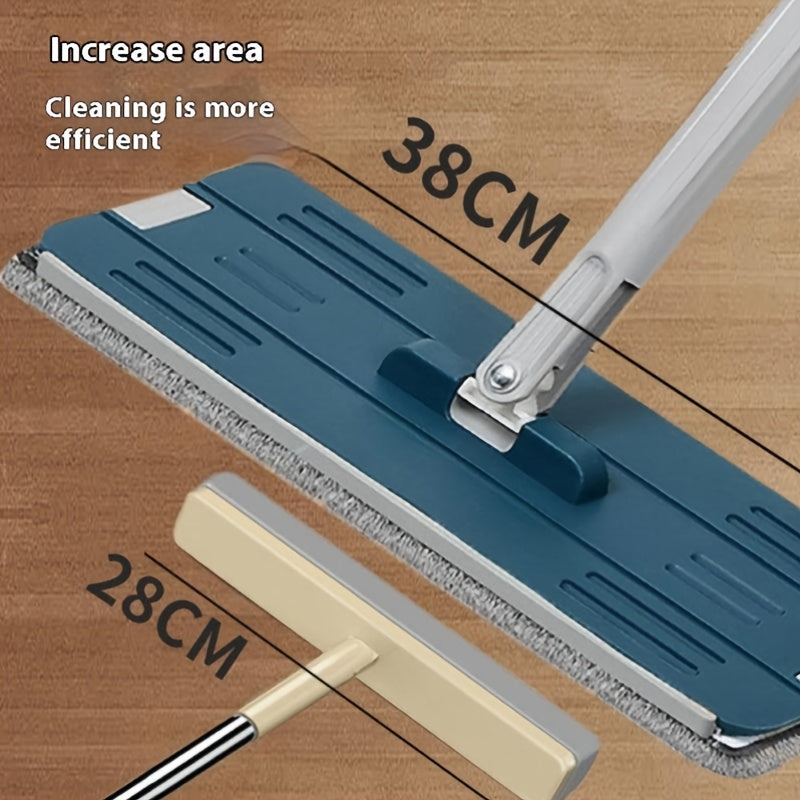 Stainless Steel Flat Mop Set with Bucket, Hands-Free Wringer, Microfiber Pads