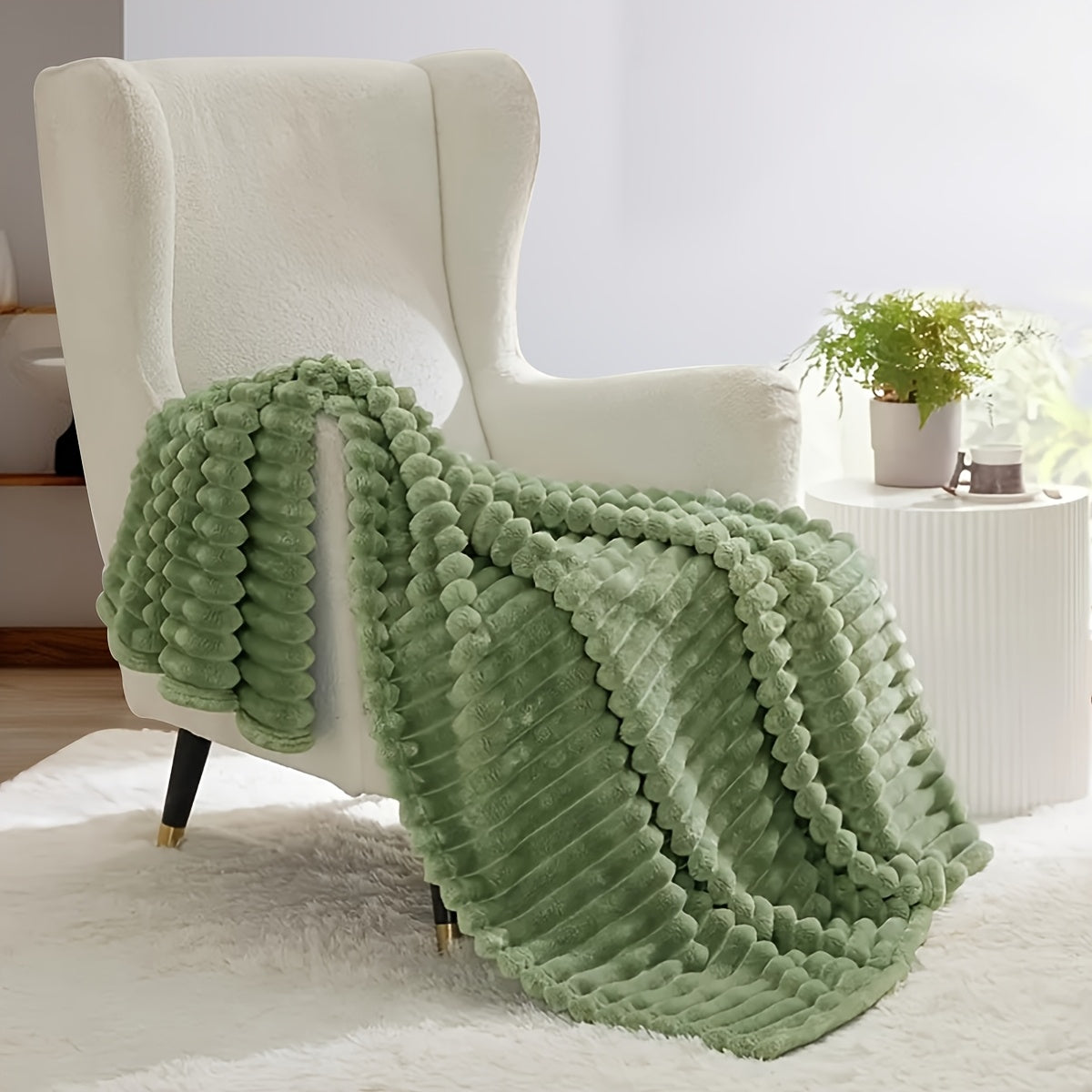 Striped Fleece Throw Blanket Dual-Sided Ribbed Cozy Warm Bed Couch Decor