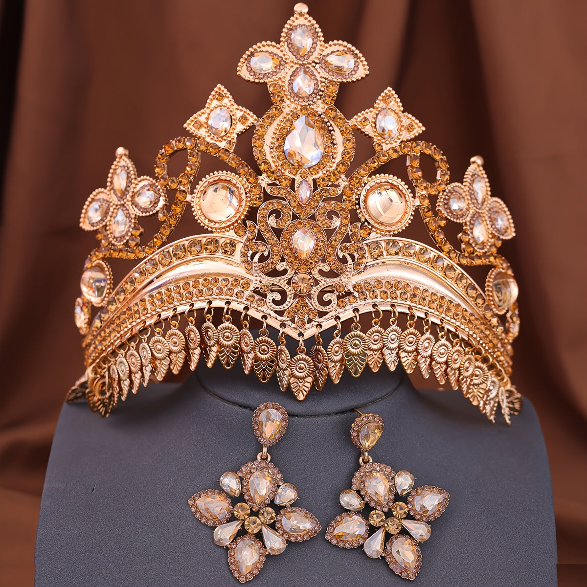 2-Piece Rhinestone Crown and Earrings Set for Princesses and Queens Bridal Wedding Headpiece Alloy Jewelry