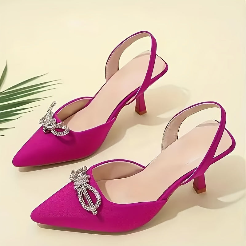 Women's Rhinestone Bowknot Decor Ankle Strap Dress Sandals High Heels
