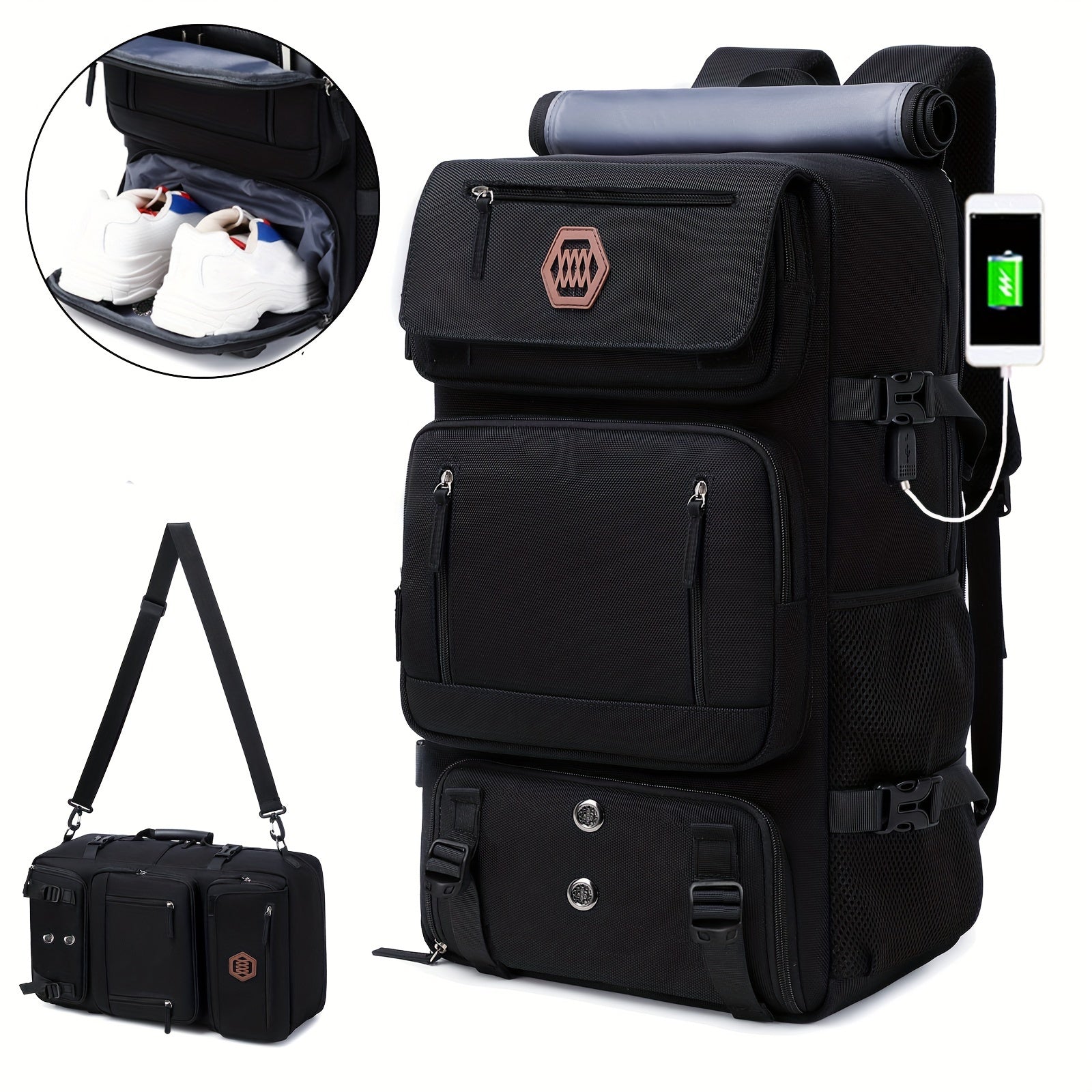 Mochila de viaje casual para hombres y mujeres con compartimento para zapatos y portátil de 17.6 pulgadas