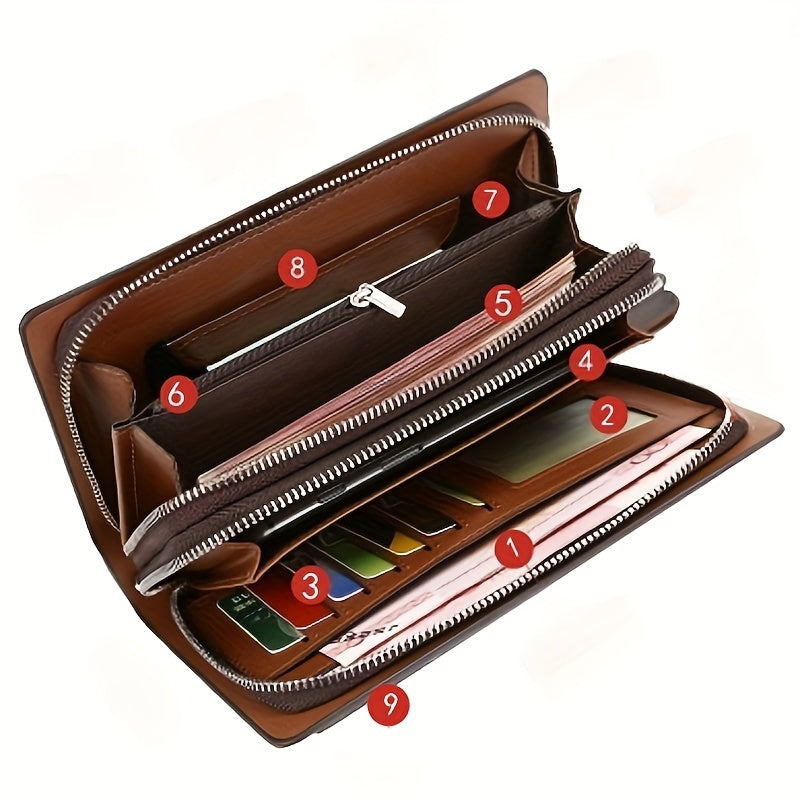 Men's Faux Leather Multi-Layer Business Handbag with Flap Phone Clutch and Card Slots