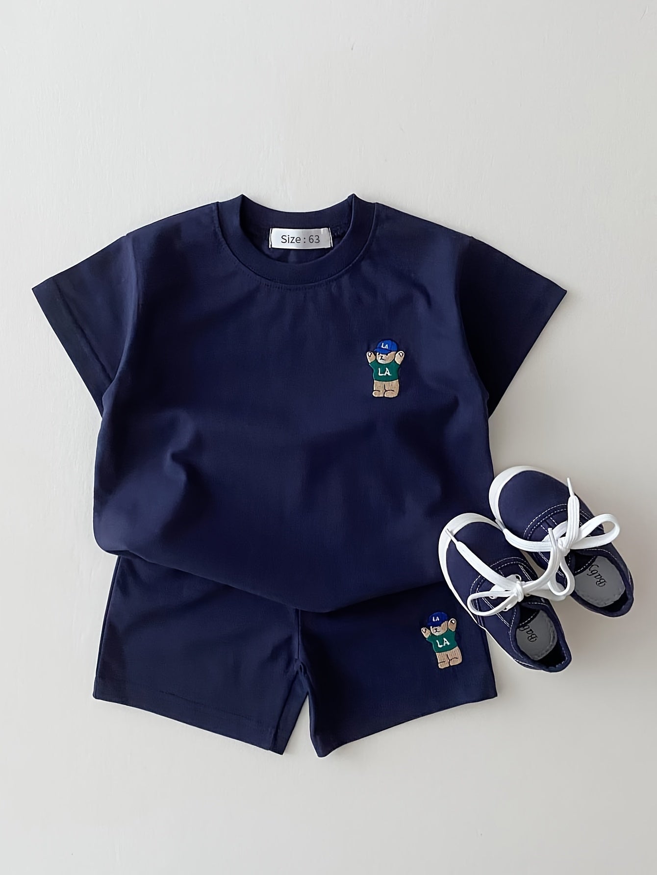 Kids Casual Shorts Set Cotton Blend Short Sleeve Cartoon Bear Summer for Men Women and Children