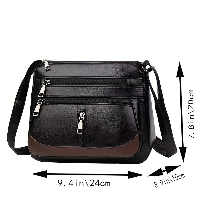 Multi-Layer Crossbody Shoulder Bag with Zipper Details for Women