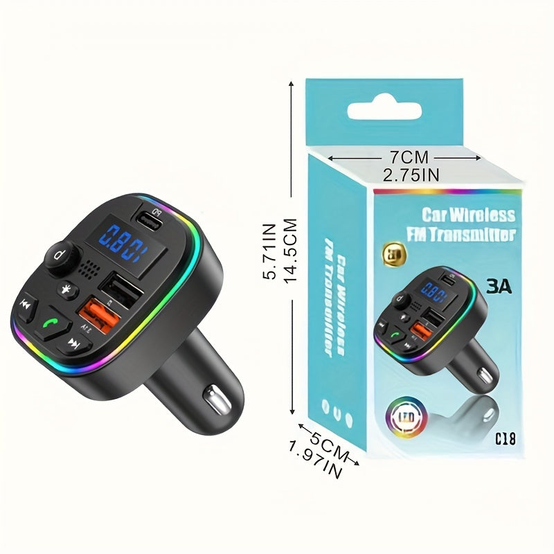 FM uzatgich va PD 30W Type C juft USB tez zaryadlash AUX qo‘llarsiz qo‘ng‘iroqlar bilan avtomobil zaryadkichi