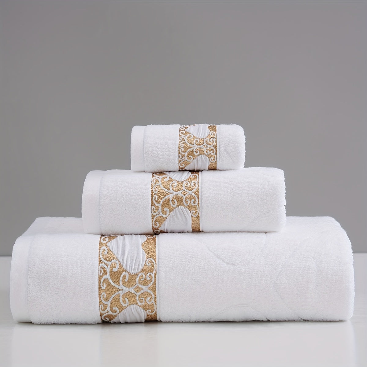 Cotton Jacquard Towel Set 3 Pieces Includes Washcloth Hand Towel Bath Towel Absorbent Quick-Drying Soft