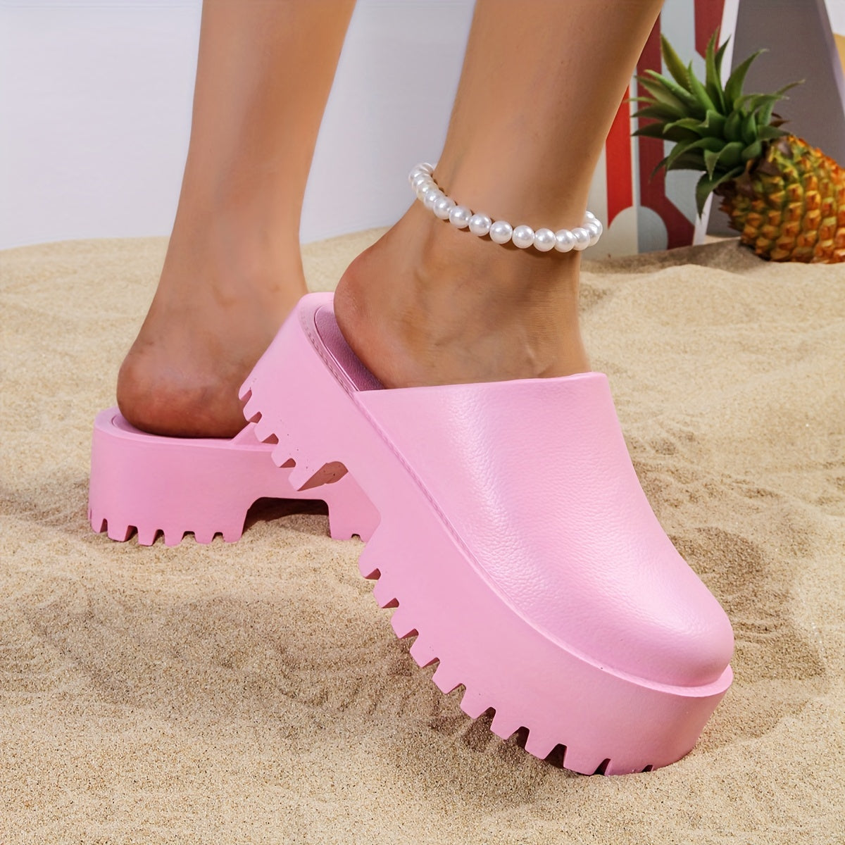 Women's Solid Color Cushioned Slip-On Platform Sandals Summer Slides