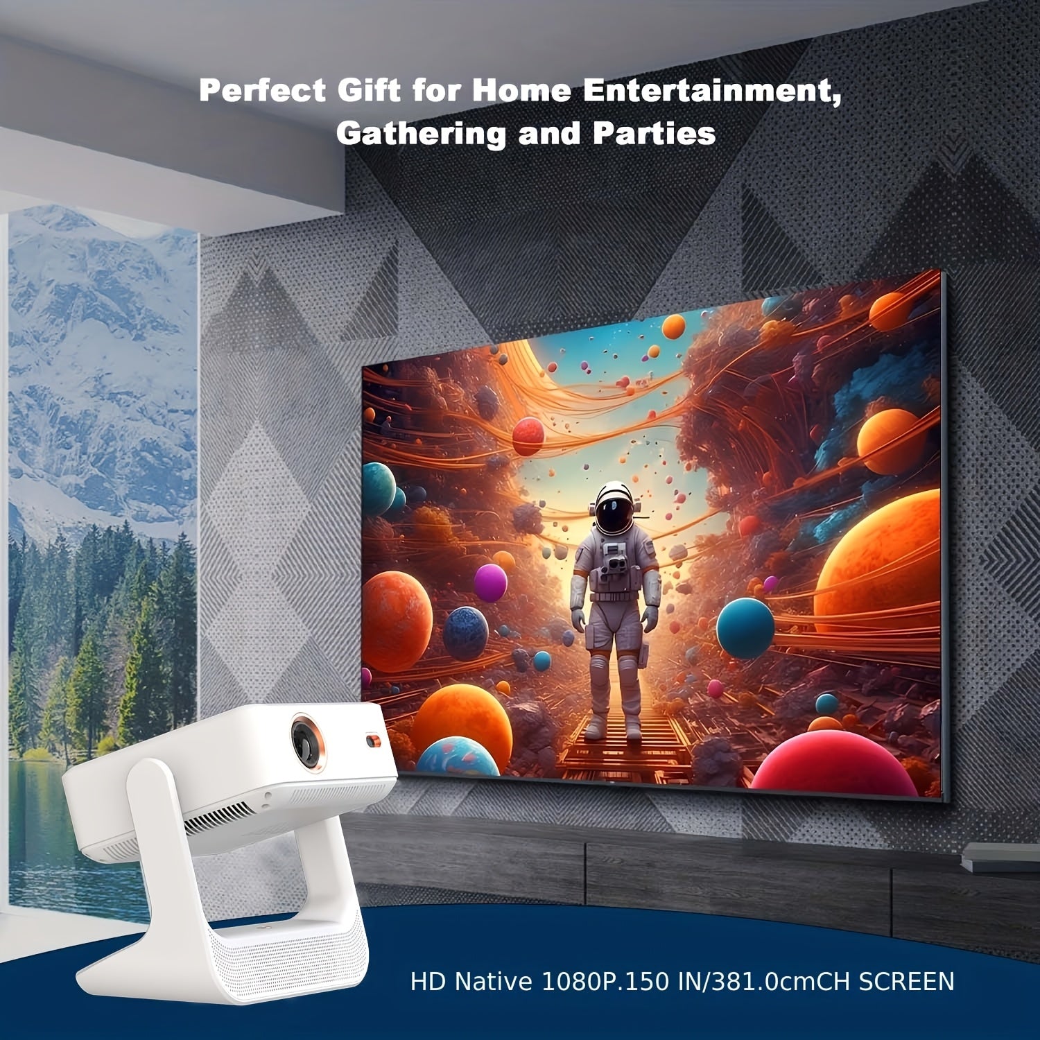 8-Inch Smart 4K Support Projector With HD 1080P, Android 12, WIFI6