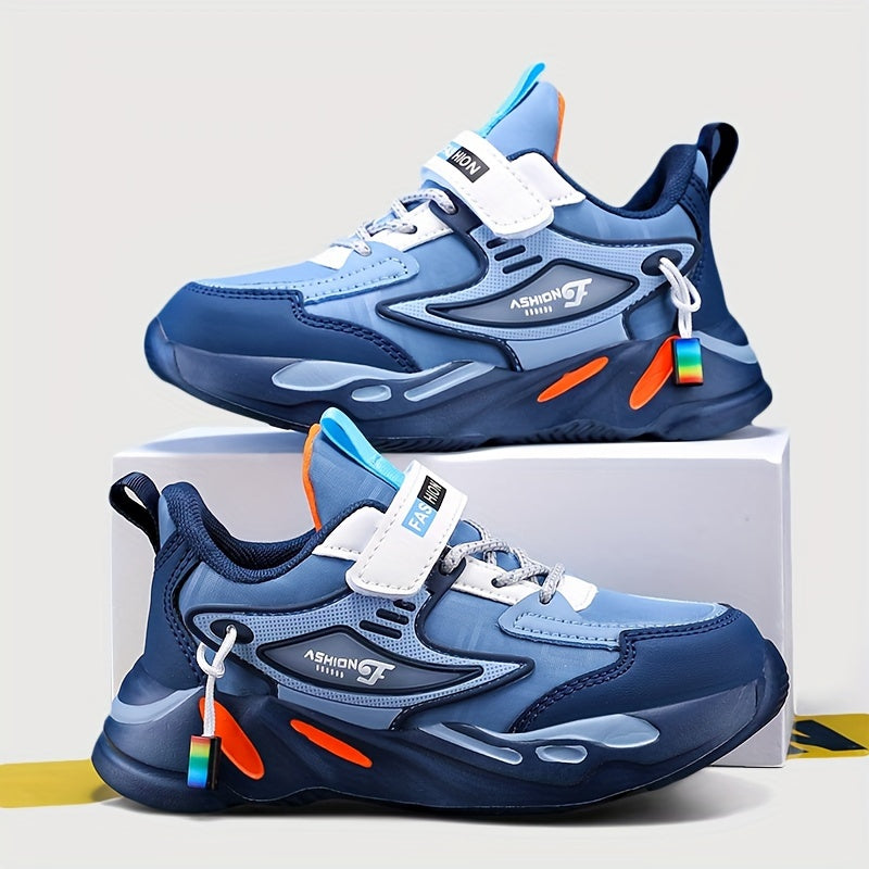 Boys' All-Season Microfiber Synthetic Leather Sneakers with Hook and Loop Fastener and EVA Sole