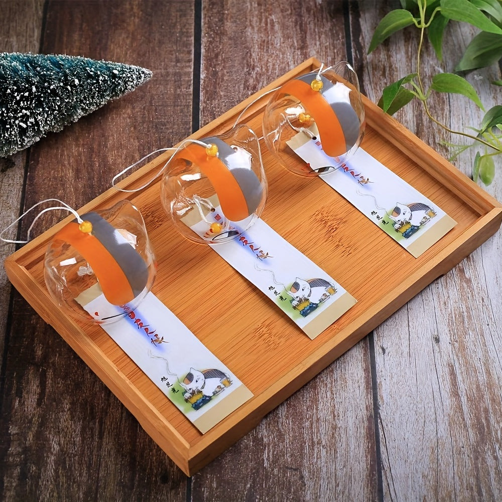 Glass Wind Chime with Animal Print and Cherry Blossom Design for Home Decor