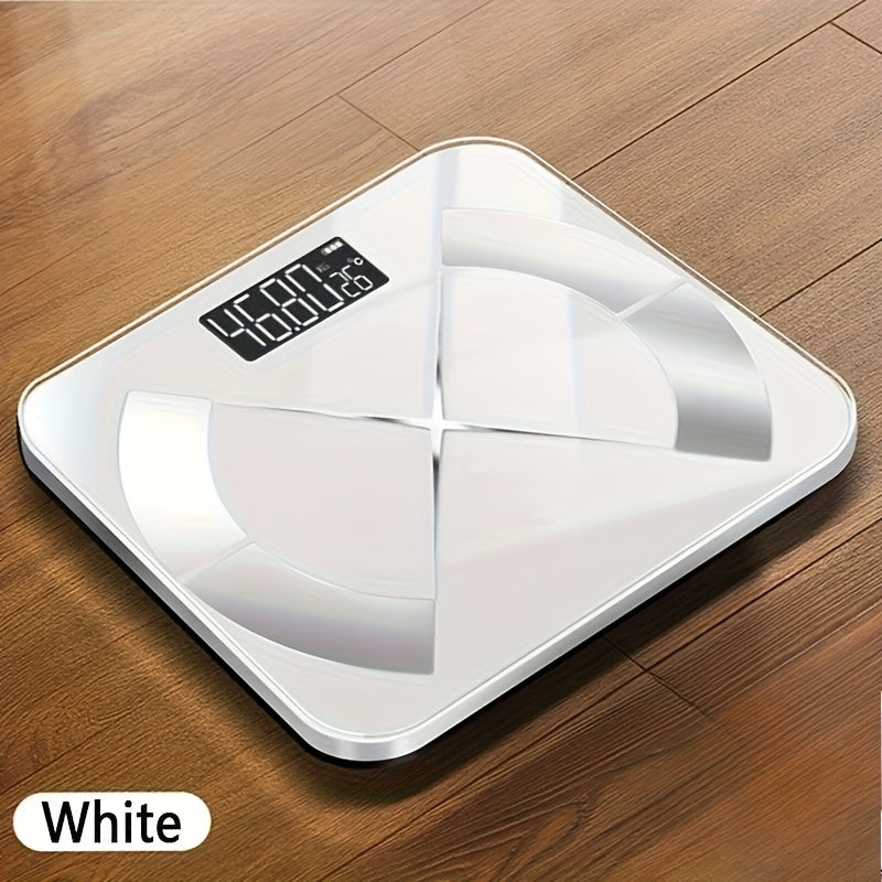 Small black body scale with battery-free operation 25 key analysis glass surface for home bathroom