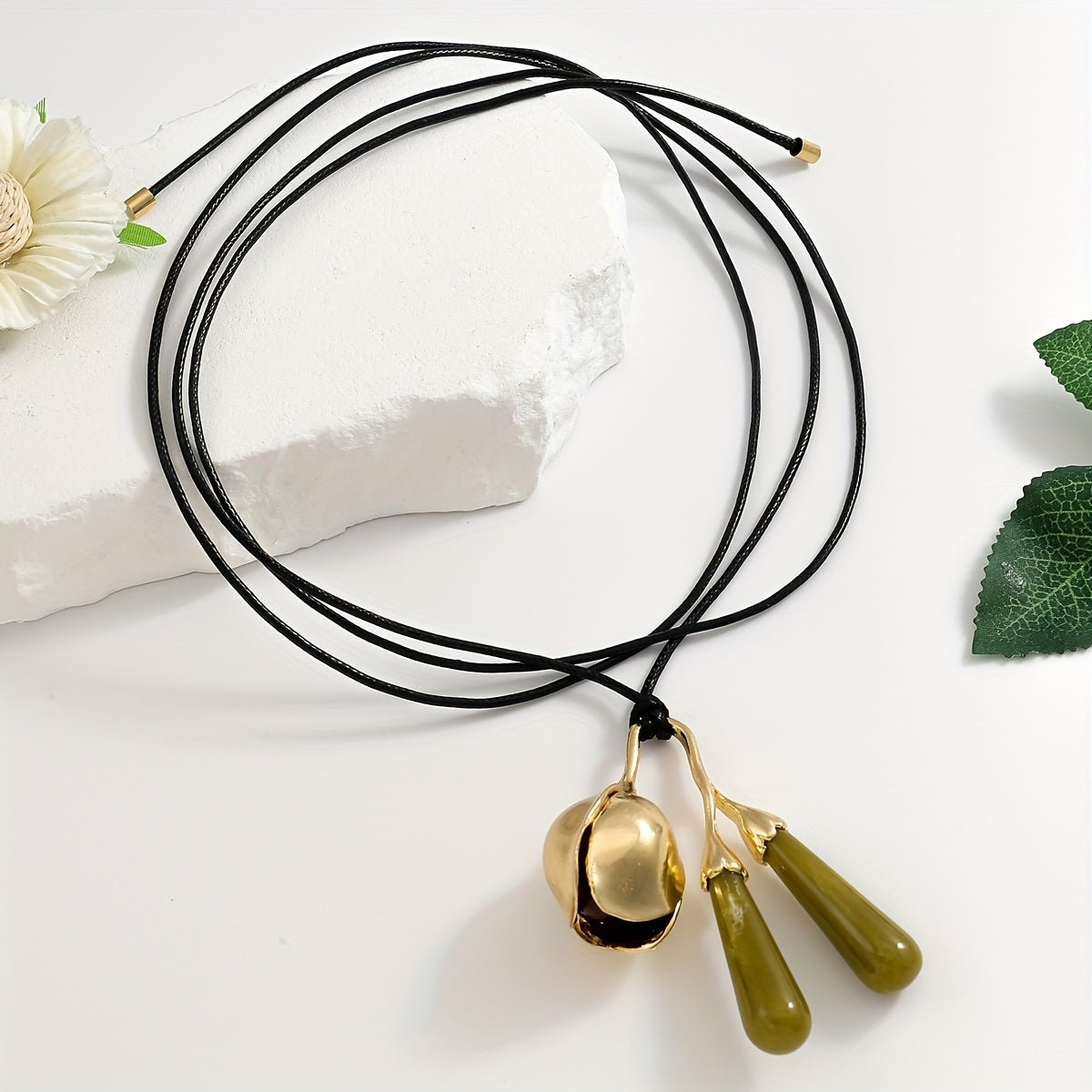 Bohemian Water Drop Oval Flower Heart Pendant Necklace for Women