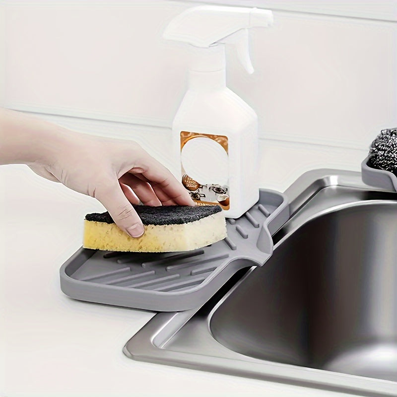 Gray Silicone Sink Organizer Tray with Drainage for Sponges and Soap
