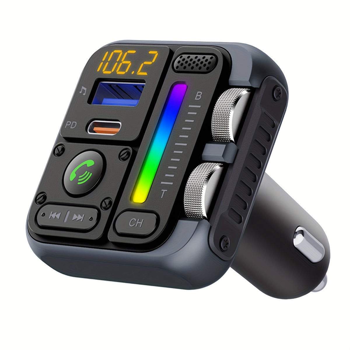 Car FM Transmitter Handsfree Kit Voice Assistant USB Charger MP3 Player