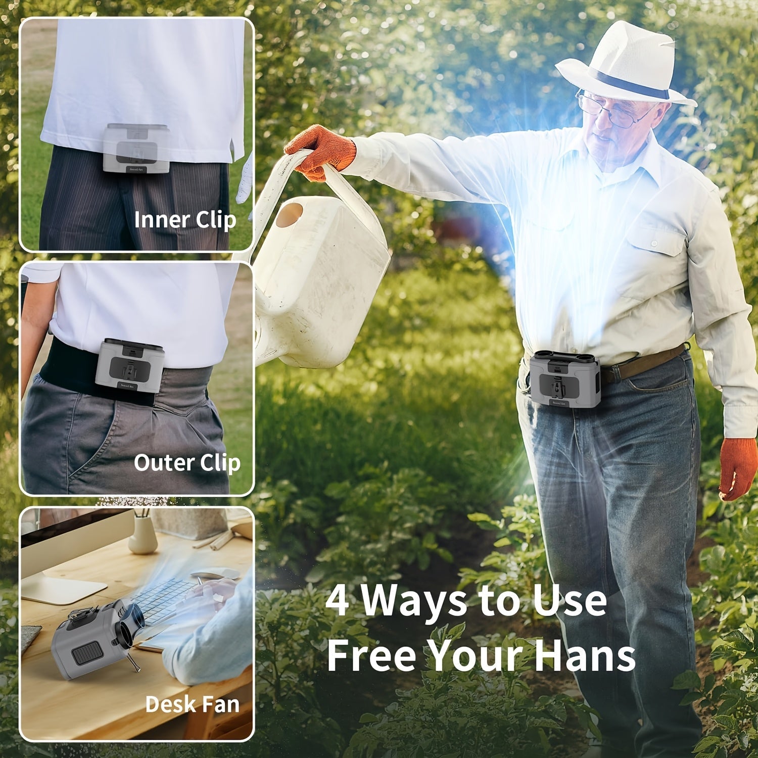 Wearable Waist Fan with Rechargeable Battery, 10 Speed Settings, Portable