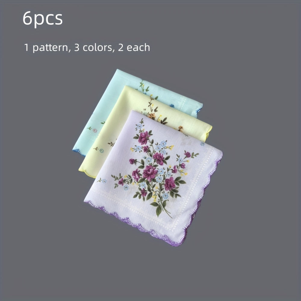 Women's Handkerchief Set of 6 Retro Style Printed Cotton 29.46cm