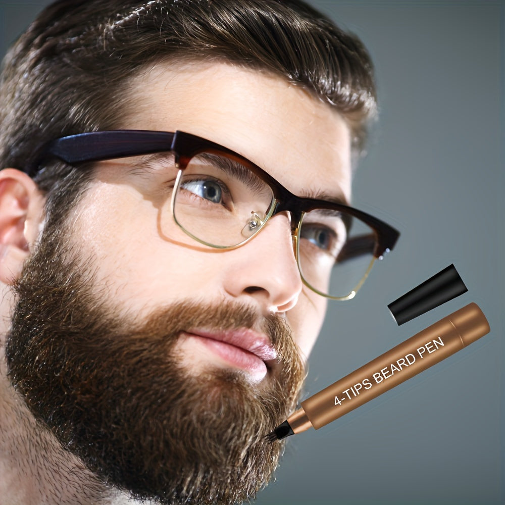 Bolígrafo para barba para hombres, con punta en forma de tenedor de 4 puntas, resistente al sudor, relleno de barba de larga duración