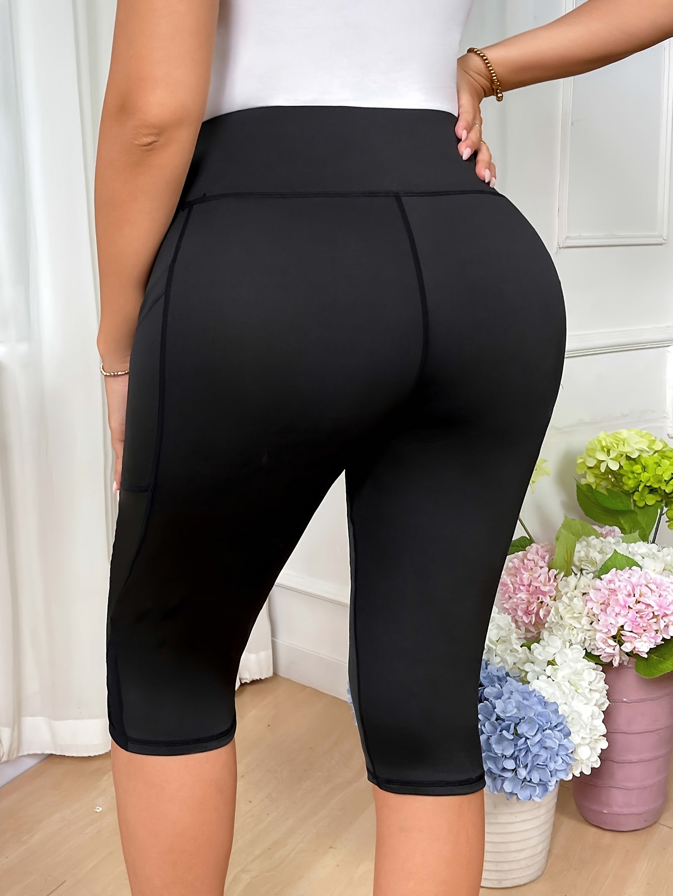 Women's High-Waist Stretchy Yoga Shorts with Mesh Pockets Capri Sportswear