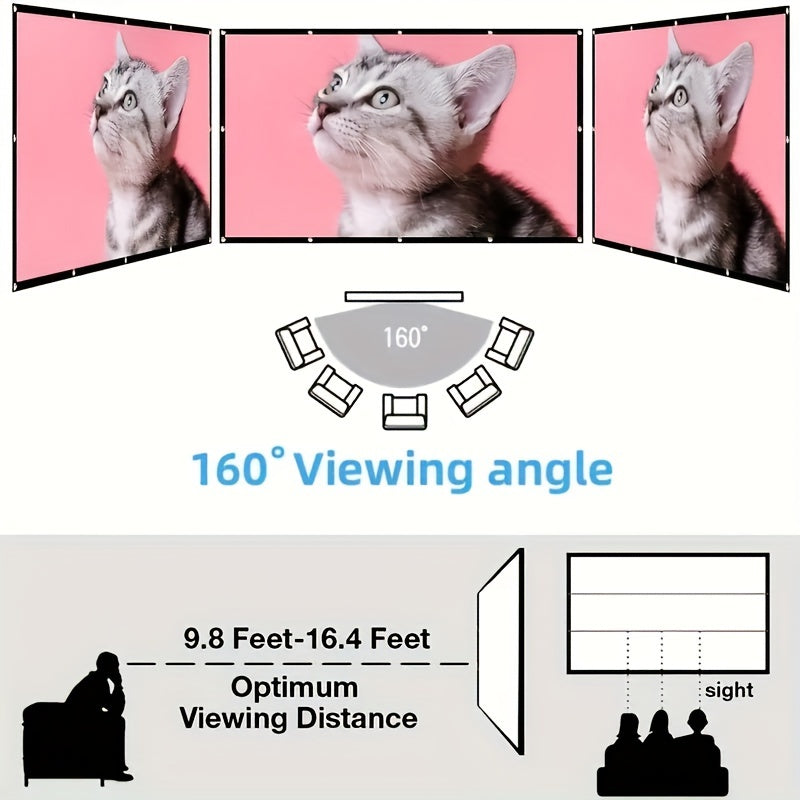 Портативный 4K HD складной проекционный экран для внутреннего и наружного использования, против морщин, соотношение сторон 16:9, размер 152 см - 381 см