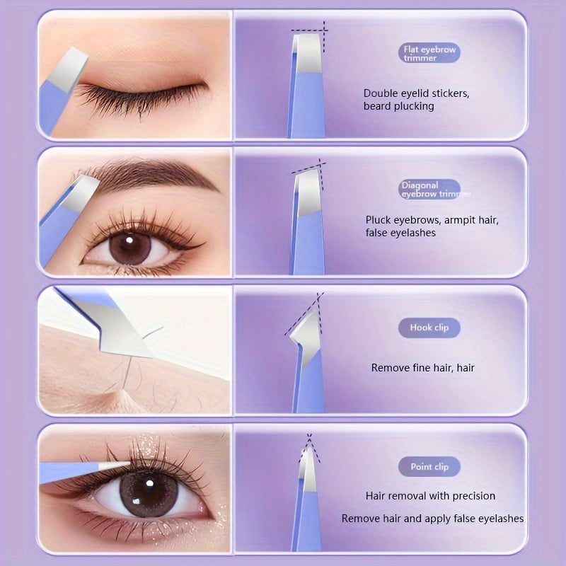 4Pcs Stainless Steel Eyebrow Tweezers Set for Eyelash Removal Rustproof Durable