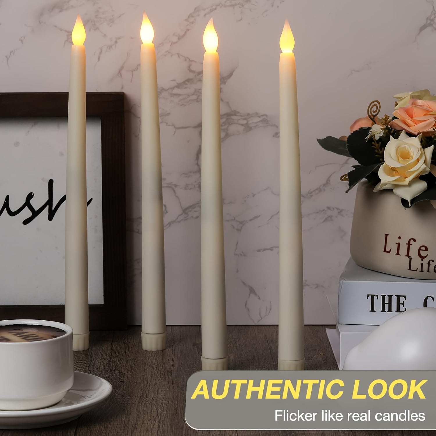 6-Pack Flickering LED Taper Candles Indoor Battery Operated Plastic Jars